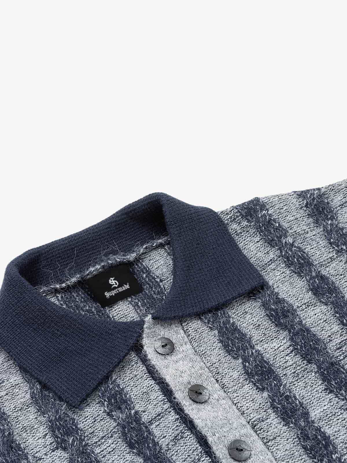 Striped Knit Sweater; Blue / M, Blue / L, Blue / XL, Blue / 2XL