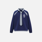 Streetwear Long Sleeve Polo Collar With Tie Sweatshirt