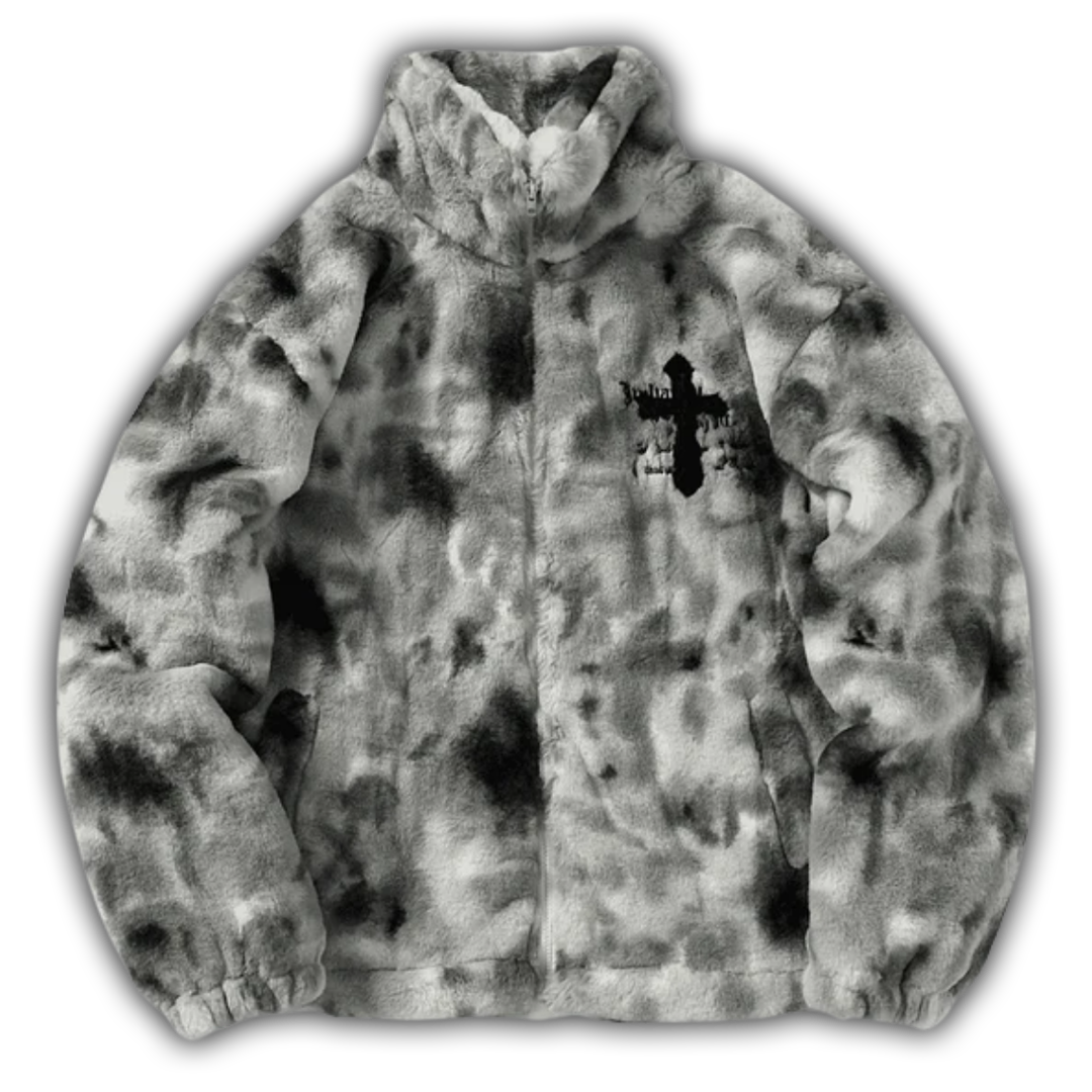 Acid Wash Cross Fleece Jacket
