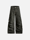 Streetwear Pleated Design Wide Leg Denim Jeans