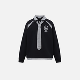 Streetwear Long Sleeve Polo Collar With Tie Sweatshirt