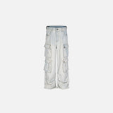 Multi-Pocket Light Blue Cargo Pants