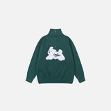 Front view of the green Puffy Dreams Sweater in a gray background 