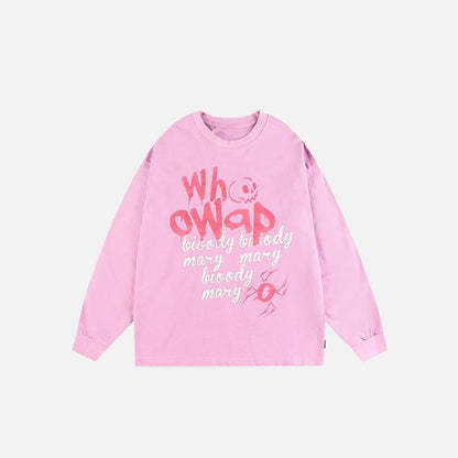 Pink Letter Skull Print Sweatshirt