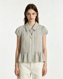 Plaid Peplum Short Sleeve Shirt