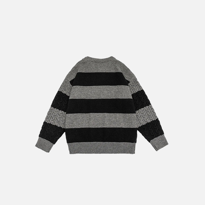 Back view of the dark grey Classic Cable Knit Sweatshirt in a gray background