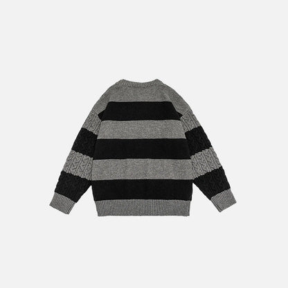 Back view of the dark grey Classic Cable Knit Sweatshirt in a gray background