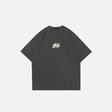Front view of the grey Sleek Mono Logo T-shirt in a gray background