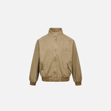 Front view of the khaki Retro Vintage Zip-Up Jacket in a gray background