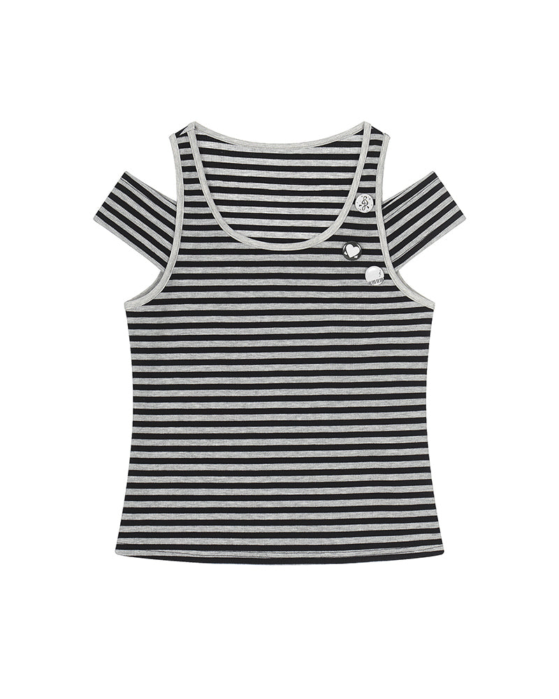 Striped Cold-Shoulder Fitted Top