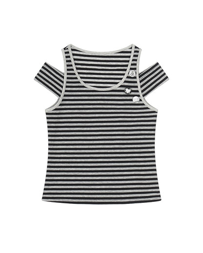 Striped Cold-Shoulder Fitted Top