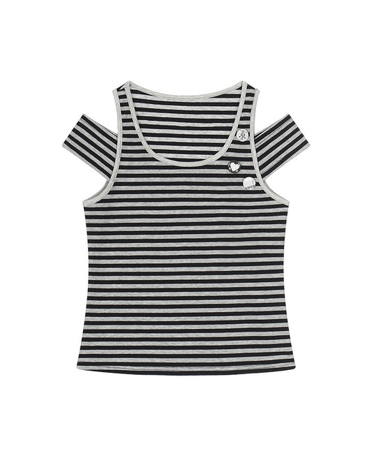 Striped Cold-Shoulder Fitted Top