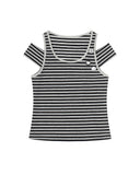 Striped Cold-Shoulder Fitted Top