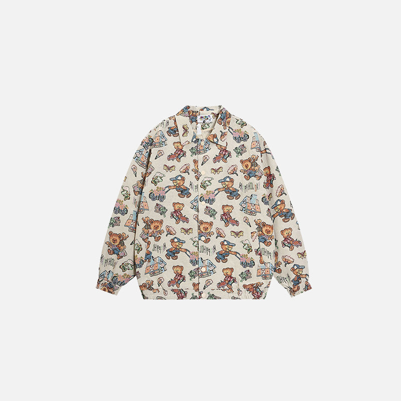 Front view of the apricot Teddy Pop Jacket in a gray background