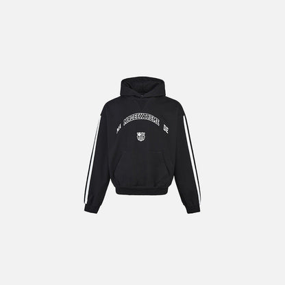 Front view of the black Athletic Graphic Hoodie in a gray background
