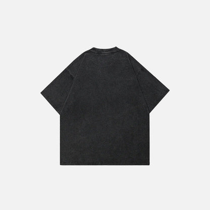 Back view of the black Never Give Up Graphic T-shirt in a gray background