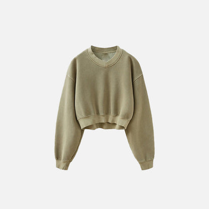 Front view of the camel Women's Fleece Cropped Sweatshirt in a gray background