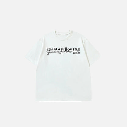 Front view of the white Loose Angel Wings Graphic T-shirt in a gray background