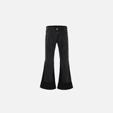 Front view of the black Midnight Flare Denim Jeans in a gray background