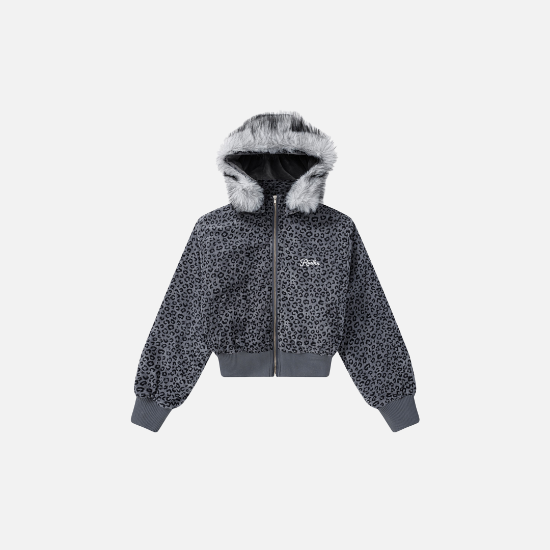 Trendy Leopard Print Faux Furr Hooded Padded Jacket