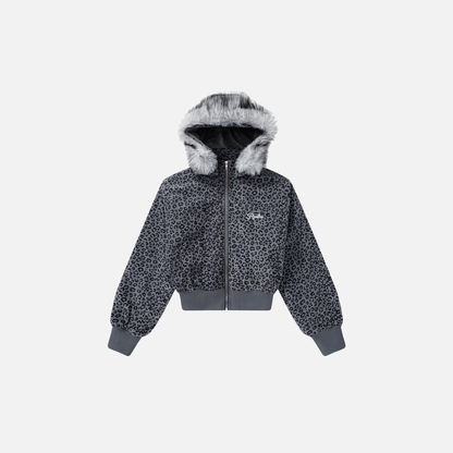 Trendy Leopard Print Faux Furr Hooded Padded Jacket