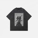 Front view of the black Washed Black Oversized Hound T-shirt in a gray background