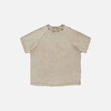 Front view of the khaki Loose Retro Washed T-shirt in a gray background