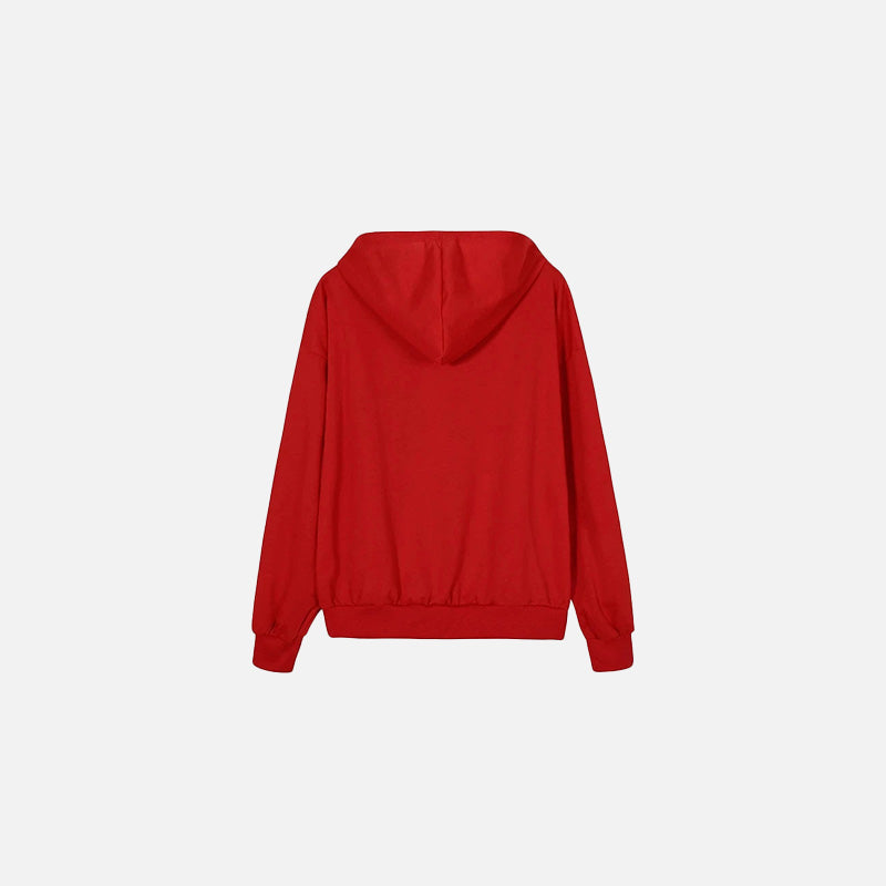Back view of the red Bone Chill Zip-Up Hoodie in a gray background