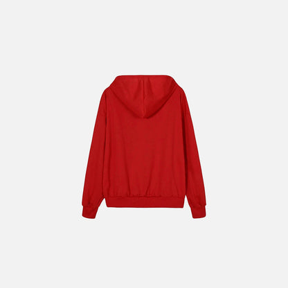 Back view of the red Bone Chill Zip-Up Hoodie in a gray background