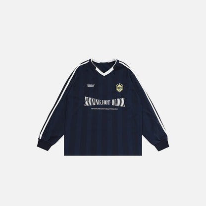 Front view of the blue Epic Rivalry T-shirt in a gray background