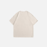 Back view of the khaki TheStwaup Graphic T-shirt in a gray background
