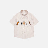 Cool Cartoon Kitten Stripe Short-Sleeve Shirt