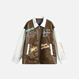 PU Leather Motorcycle Varsity Jacket