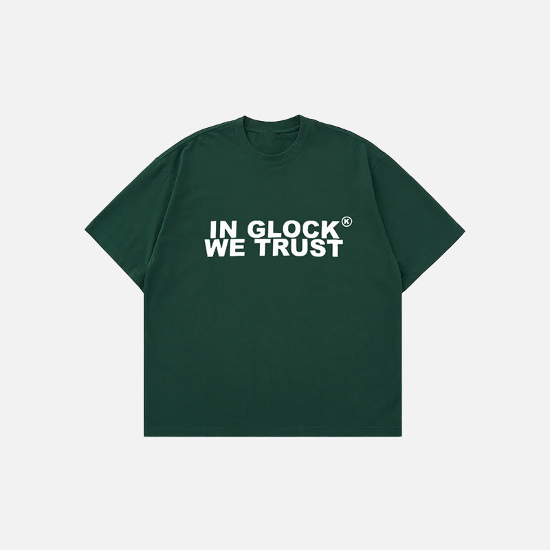 Front view of the green Y2k Vintage Gothic T-Shirt in a gray background