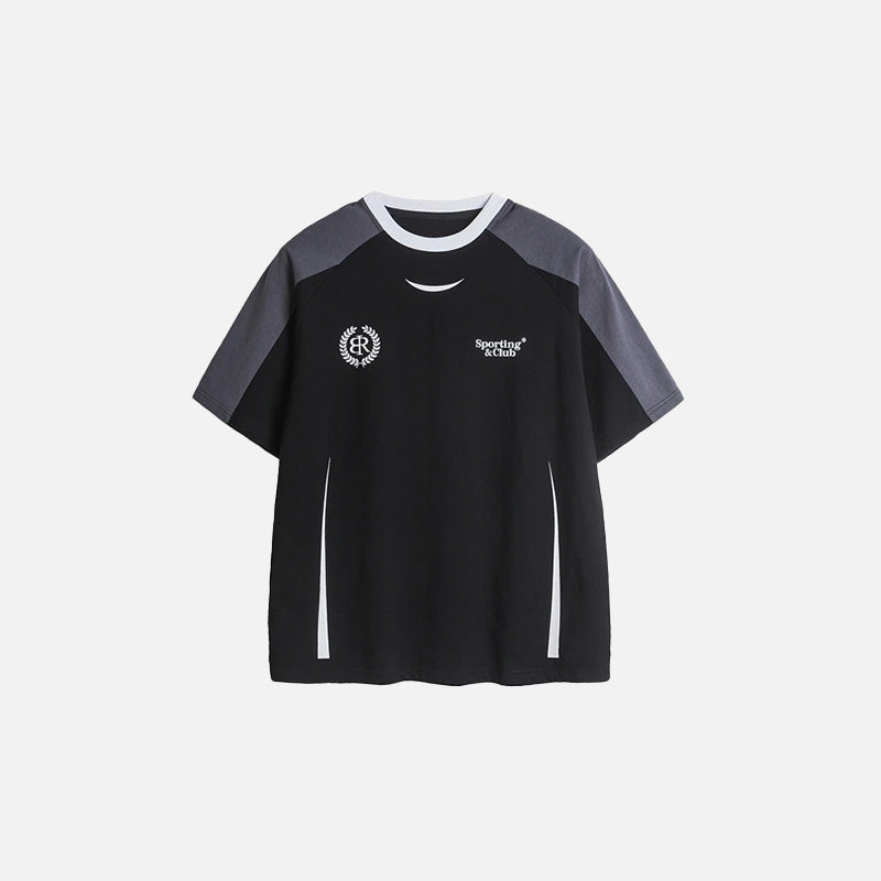 Front view of the black Loose Sports Athletic T-shirt in a gray background