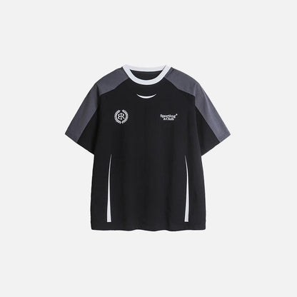 Front view of the black Loose Sports Athletic T-shirt in a gray background