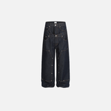 Trendy Spliced Waist Straight Wide Leg Jeans