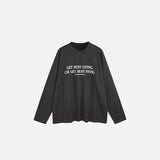 Front view of the dark gray Motivational Long-Sleeve T-shirt in a gray background
