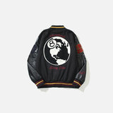 Dark Embroidery Leather Varsity Jacket