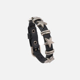 Front view of the black Star-Studded Leather Bracelet in a gray background