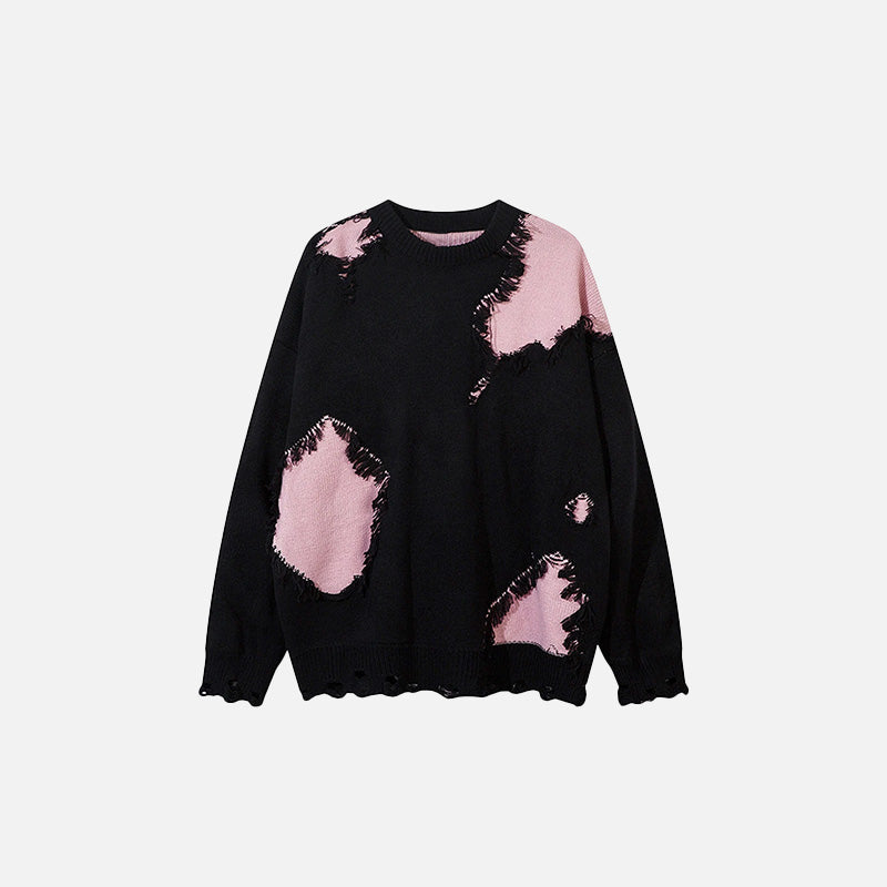 Front view of the black & pink Ragged Rebel Sweater in a gray background