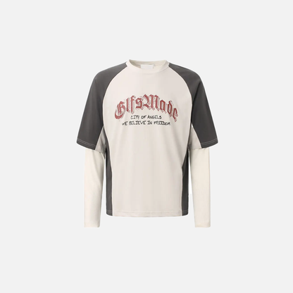 Retro Grunge Graphic Printed Fake Two-Piece T-Shirt