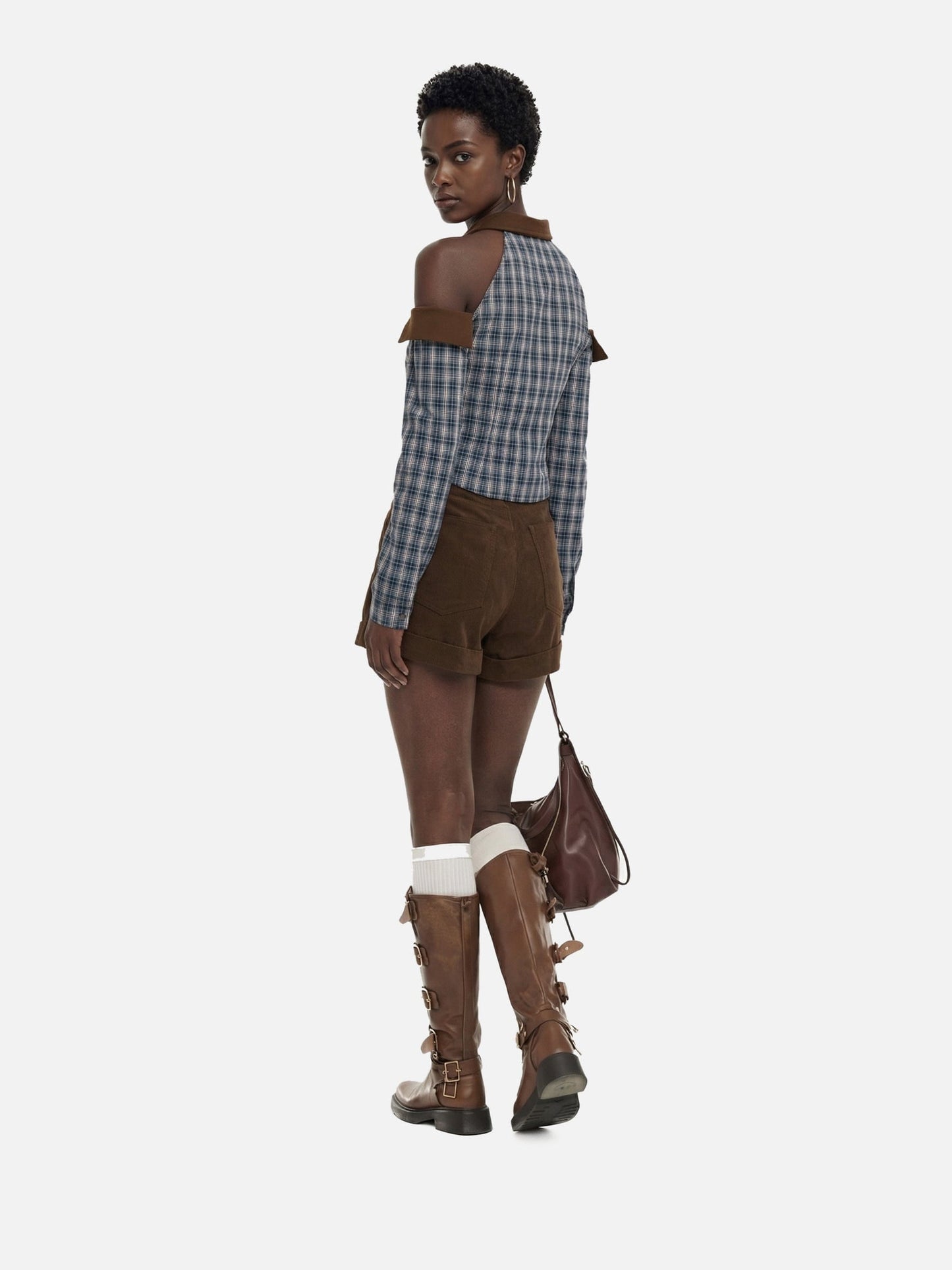 Plaid Tie Cropped Long Sleeve Shirt