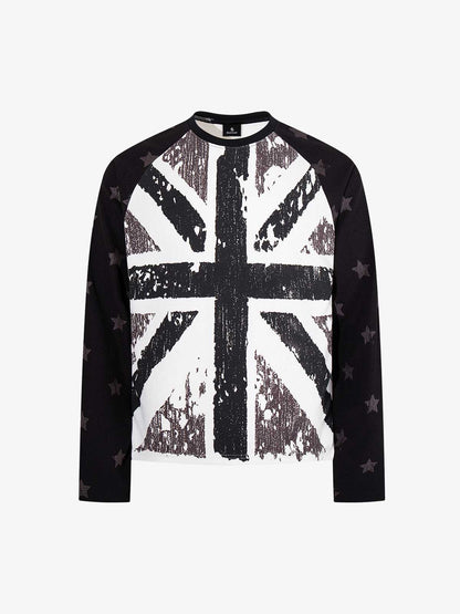 Flag Graphic Waffle Boxy Fit Long Sleeve Tee