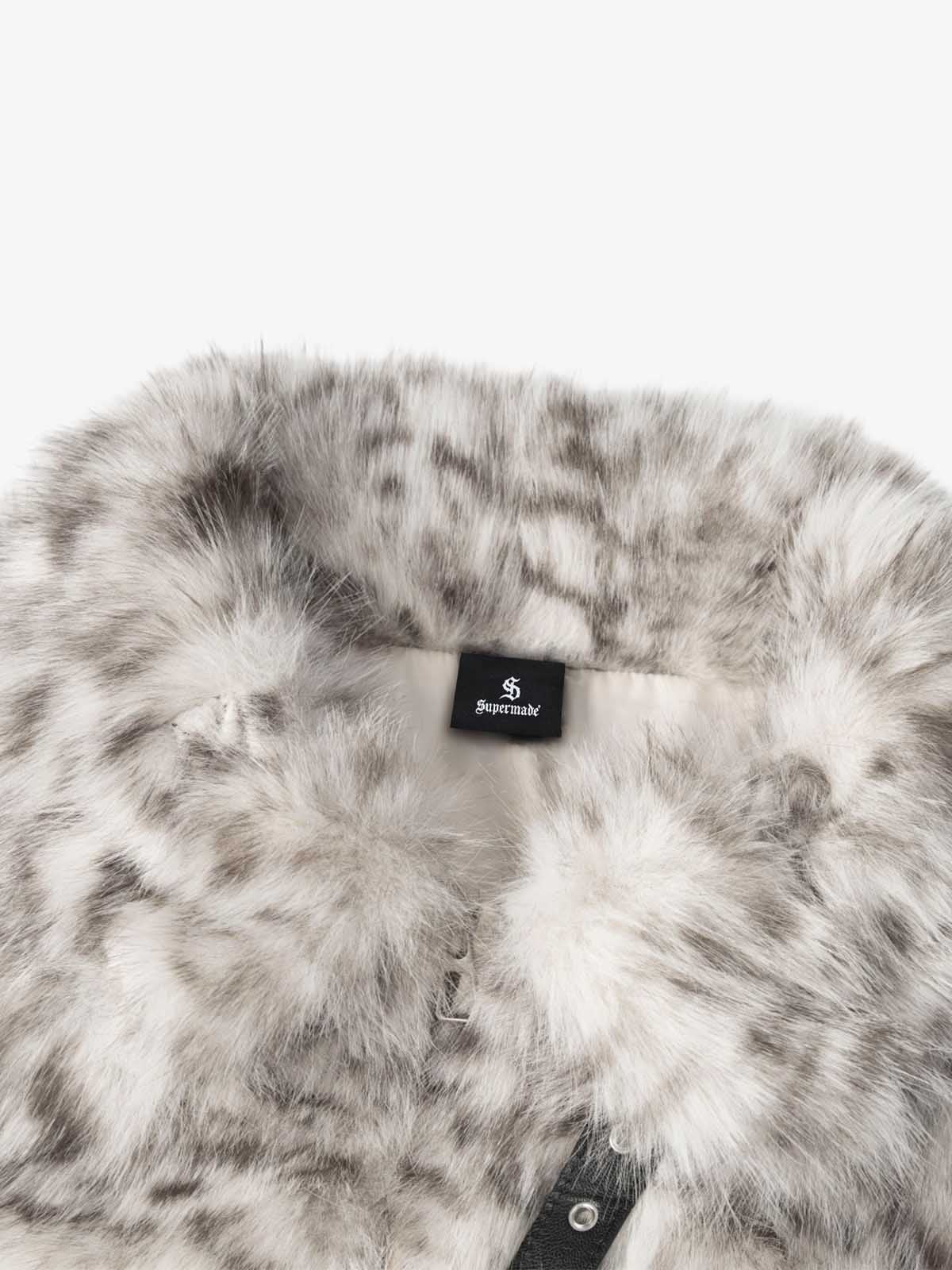 Leopard Faux-Fur Coat; Gray / S, Gray / M, Gray / L, Gray / XL