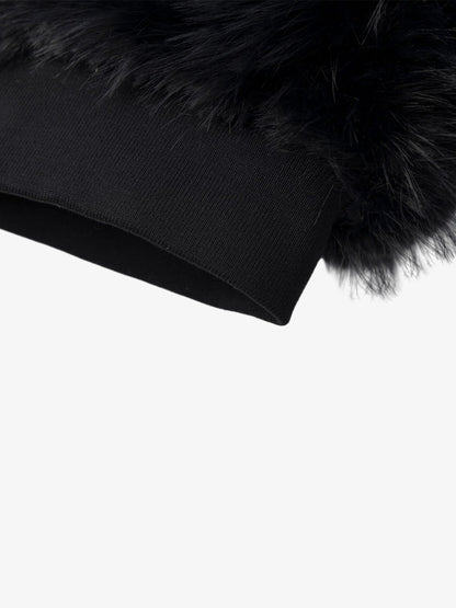 Cross Detail Faux-Fur Coat; Black / M, Black / L, Black / XL