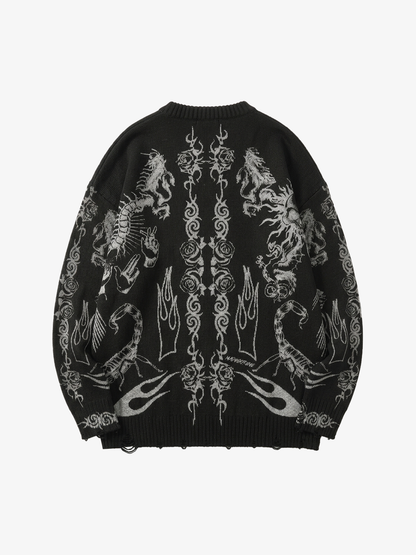 Dark Flame Skull Crewneck Sweater; Black / S, Black / M, Black / L, Black / XL, Black / 2XL