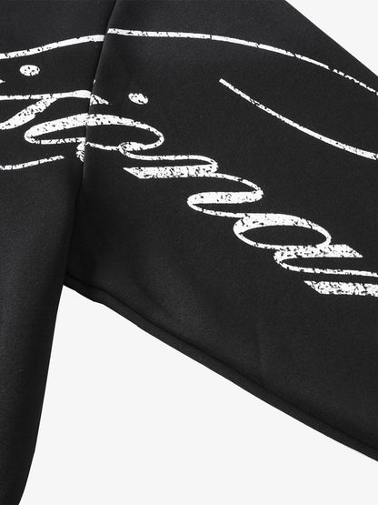 High Street Script Letter Print Zip-up Hoodie Jacket; Black / S, Black / M, Black / L, Black / XL