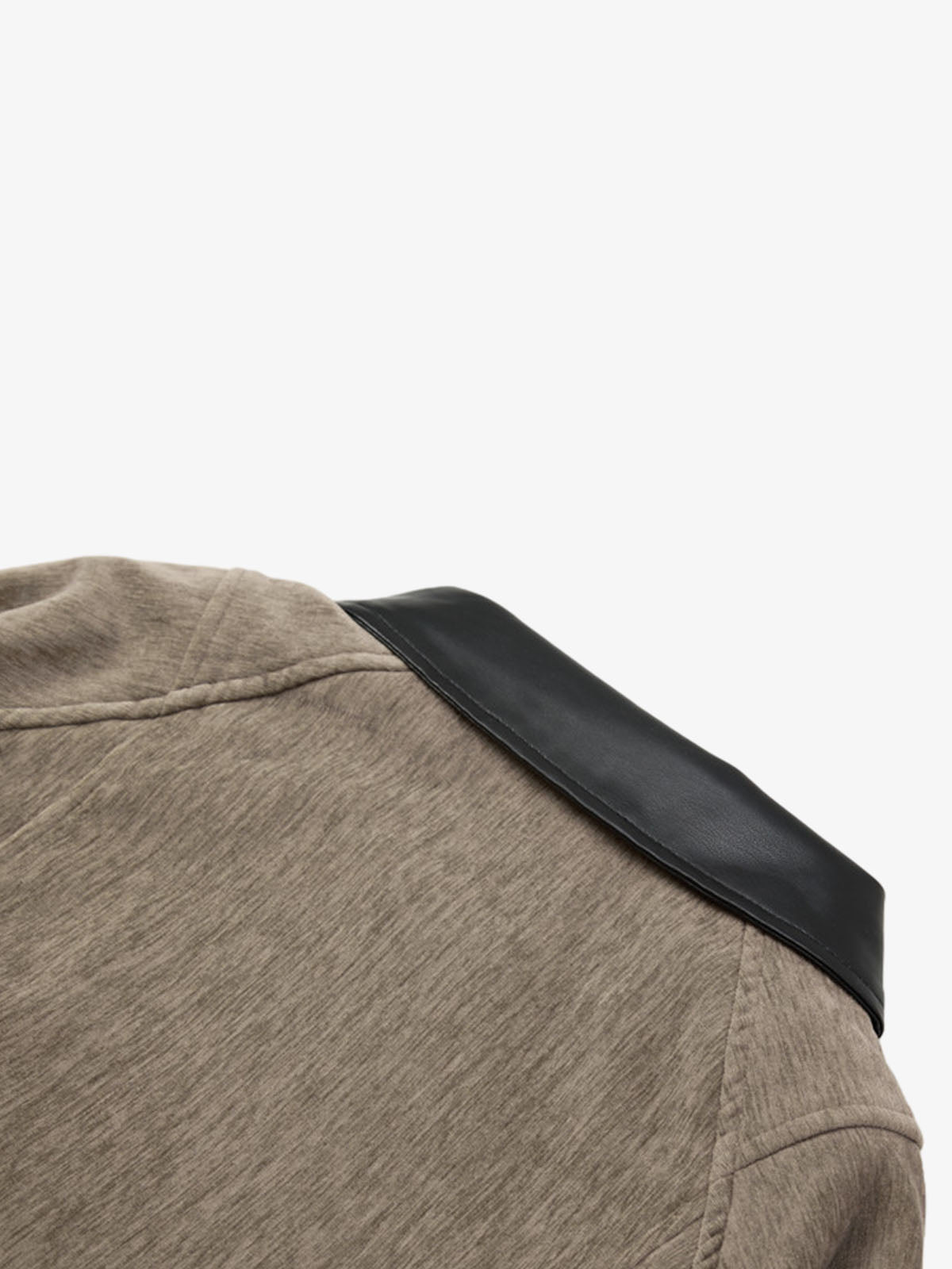 Oversized Pocket Color Block Faux Leather Lapel Jacket; Khaki / S, Khaki / M, Khaki / L, Khaki / XL