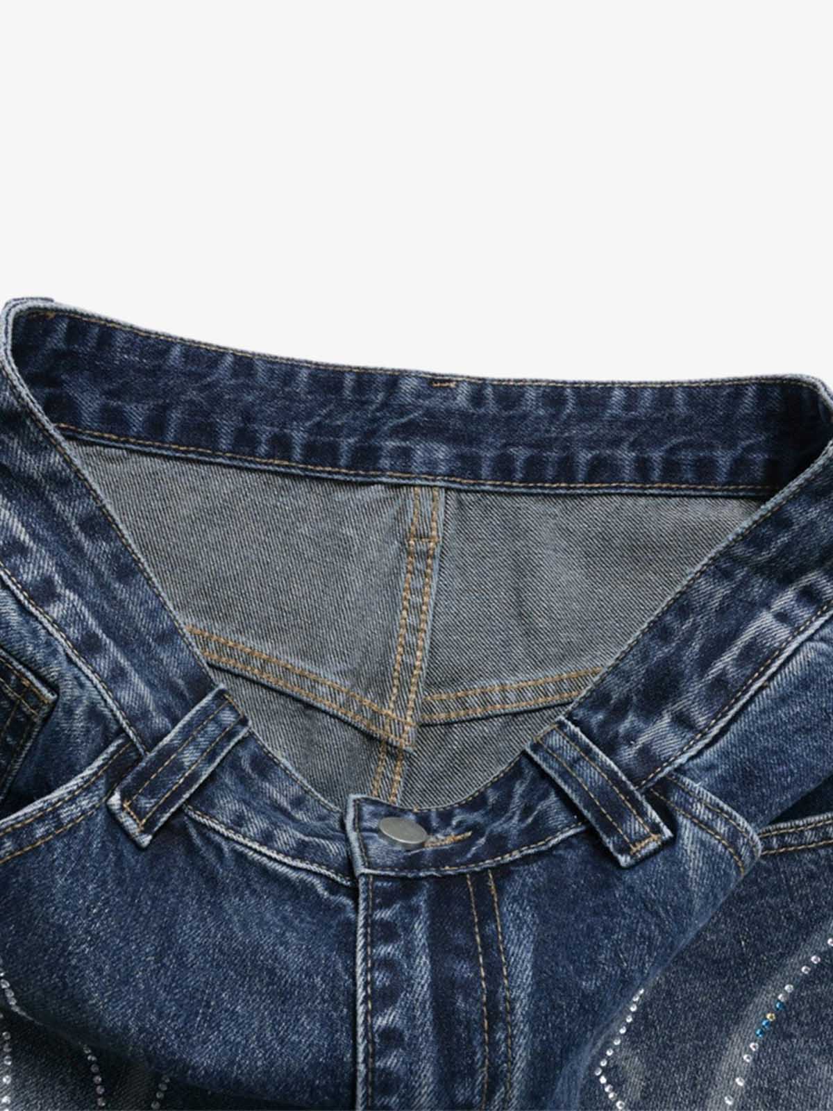 All-Over Rhinestone Embellished Jeans; Blue / S, Blue / M, Blue / L, Blue / XL, Blue / 2XL